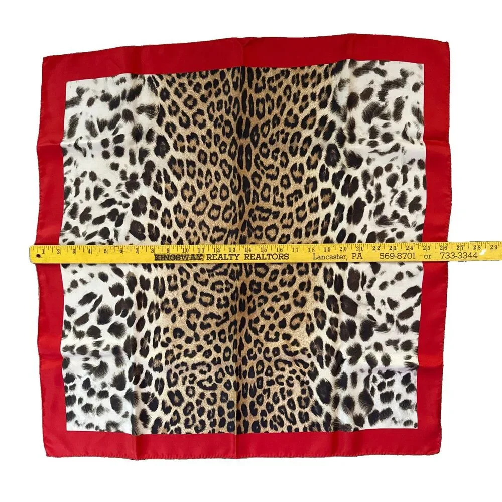 Nordstrom 100% Silk Leopard Animal Print Scarf Hand Rolled Hem Made Italy 26x26